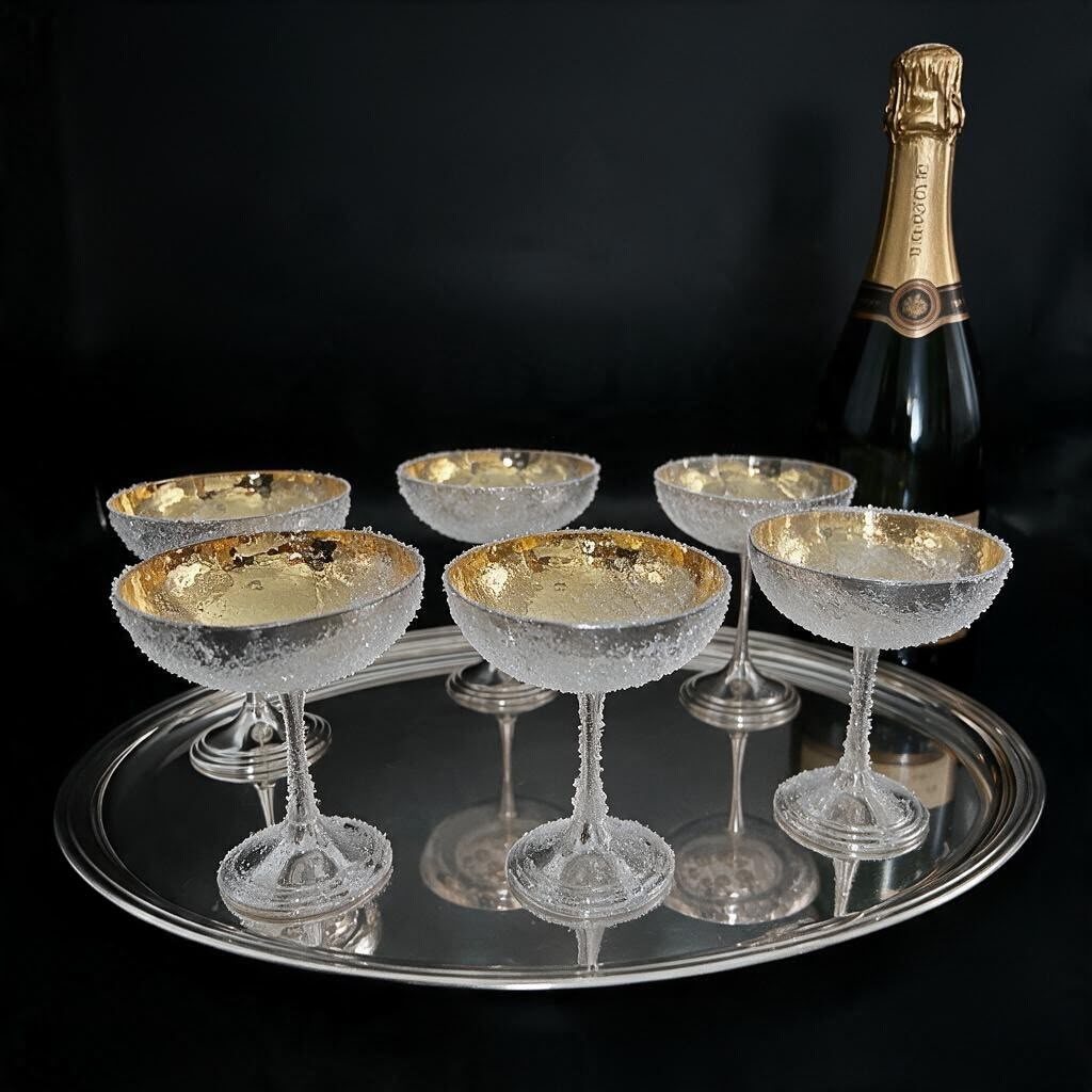 Coppe da Champagne ghiacciate su vassoio d'argento